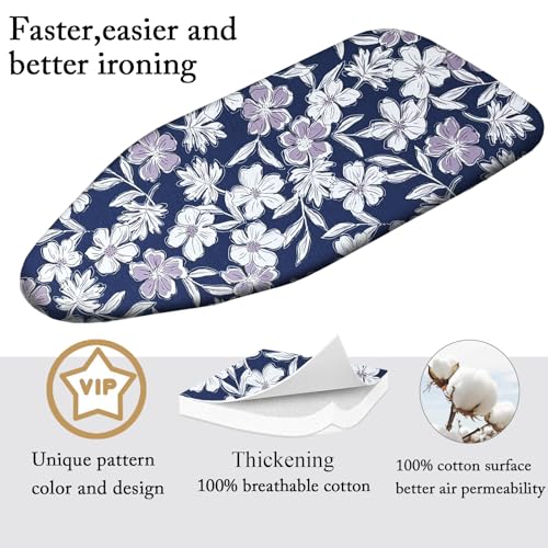 Small Ironing Board Cover Scorch Resistant, Table top Ironing Cover with Padding Heat Reflective Heavy Duty Pad(White Purple Flower, 12.5"x32") - color: White Purple Flower