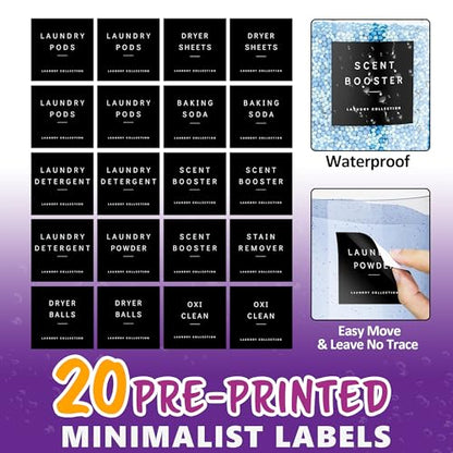 galasily 4 Pack Laundry Pods Container, Clear Laundry Room Organization Containers,Large Acrylic Detergent Powder Storage Containers Black Wooden Lids & Labels, Dryer Sheet Holder