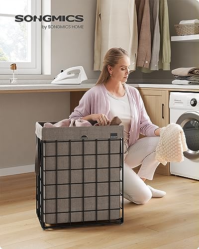 SONGMICS Laundry Hamper, Collapsible, 23.8 Gal. (90L) - color: Black + Camel Brown, size: 90 L