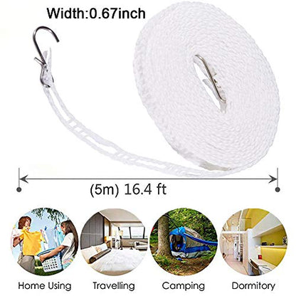 Foshine Clothesline 5m 1.64ft Length 2 Pack Clothes Drying Rope - color: White,red, size: 2 Pack