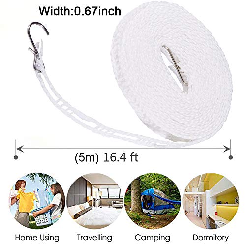 Foshine Clothesline 5m 1.64ft Length 2 Pack Clothes Drying Rope - color: White,red, size: 2 Pack