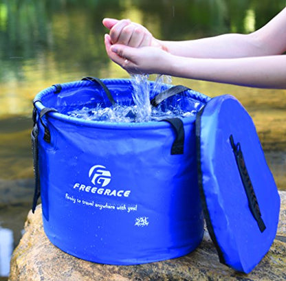 Freegrace Collapsible Water Bucket with Lid 23L Portable Camping Wash Basin - color: Navy Blue, size: 23L