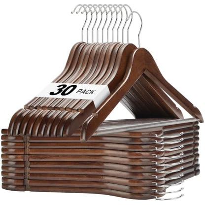 HOUSE DAY Walnut Wooden Hangers 30 Pack, Heavy Duty Wooden Coat Hangers - color: Walnut, size: 30 Pack