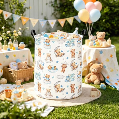 Round Bear Pattern Laundry Hamper, Cotton Canvas Storage Bin - color: Round Cute Bear