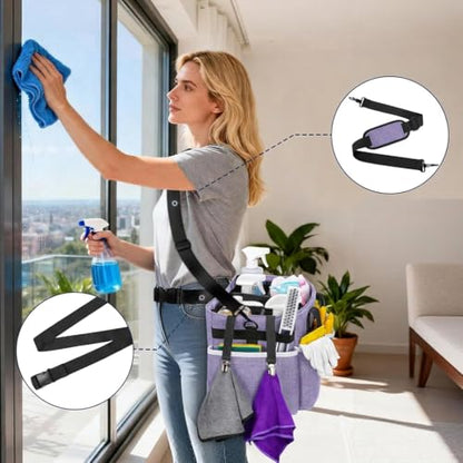 Ytonet Cleaning Caddy, Wearable Cleaning Supplies Organizer with 4 Dividers - color: Purple, size: Large