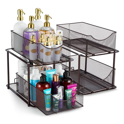 Sorbus Pull-Out Under Sink Organizer, Mesh Construction (Bronze, 2 Pack) - color: Bronze, size: 2 Pack