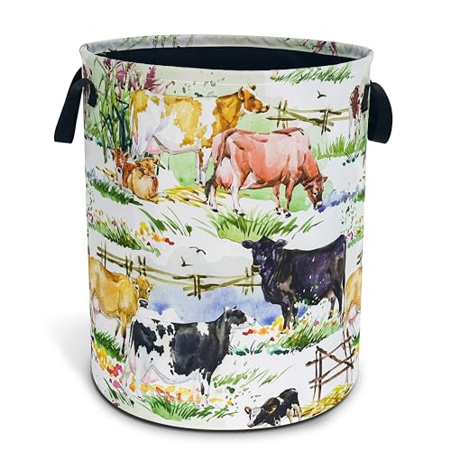 Cow Farm Laundry Basket Foldable Waterproof Hamper 18.9 x 16.5 Inch - color: Cow