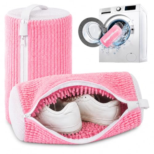 2Pcs Reusable Shoe Washing Machine Bag for Washer and Dryer:Free Up Hands, Prevent Deformation,shoe bag with Zipper Protection Design, Use for all Shoes,Sports Shoes(Yellow) (A-Pink) - color: F-2Pcs-Pink