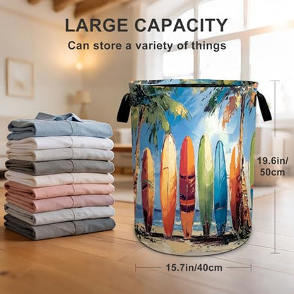 Surfboard Laundry Basket Waterproof Laundry Hamper Foldable Laundry Bag with Handles for Bedroom, Bathroom, Office, Clothes Storage - color: Surfboard