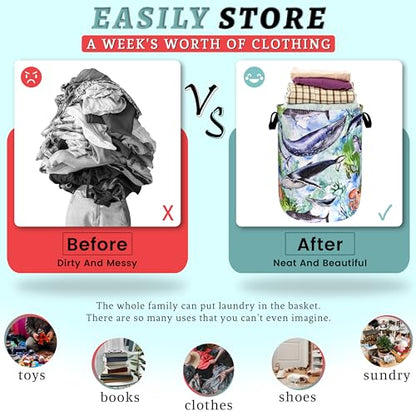 Colorful Whale Laundry Basket Oxford Cloth Foldable Hamper 18.9x16.5 Inch - color: Colorful Whale Ocean Animal