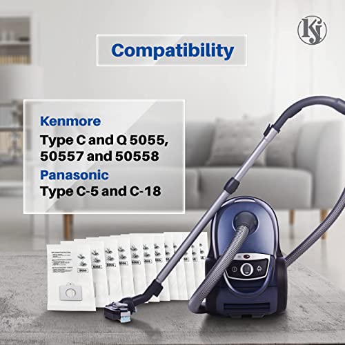 K&J 12-Pack Vacuum Bags, Compatible with Kenmore Q/C, 5055, 50557, 50558, 400 Series, 600 Series, and Panasonic C-5 Canister Vacuums