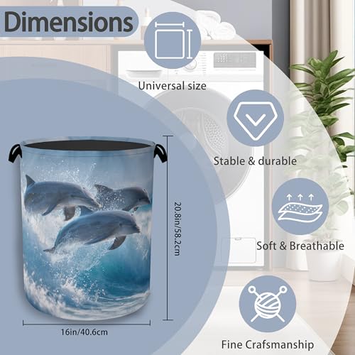 Dolphin Laundry Basket,Ocean Foldable Oxford Cloth Tote Bag Laundry Hamper Clothes Storage Bucket Organizer for Bedroom Laundry Storage Dormitories 16" x 20.8" - color: Dolphin Ocean