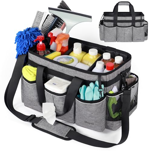 Wearable Cleaning Caddy Bag, Cleaning Caddy Supplies Organizer with Handles for Cleaners & Housekeeper, Under Sink & Car Cleaning Tool Organizers Bag with Adjustable Shoulder Strap&Waist Belt - color: GREY, size: Large