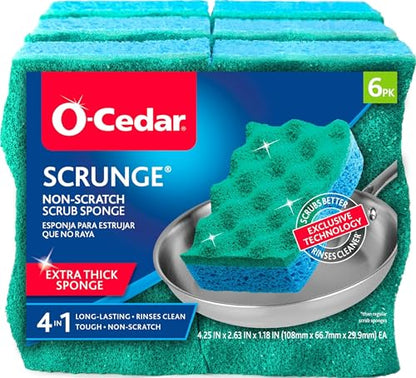 O-Cedar Scrunge Multi-Use Scrub Sponge (Pack of 6) Non-Scratch, Odor-Resistant, All-Purpose Scrubbing Sponge Safely Cleans All Hard Surfaces in Kitchen and Bathroom - size: 6 Count (Pack of 1)