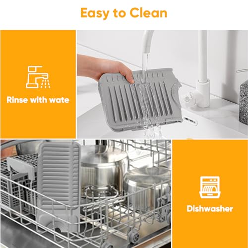 17.7'' Folding Faucet Mat for Kitchen Sink Splash Guard[7° Slope Fast Self-draining][Snap Lock Fit] Kitchen Sink Faucet Mat Splash Guard Kitchen Sink Area Water Splash Guard Behind Faucet Draining Mat - color: Light Gray, size: 17.7" x 5.5"
