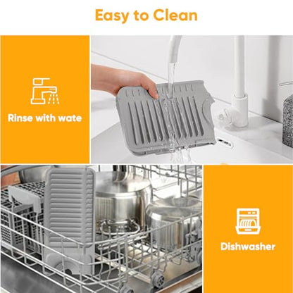 24'' Folding Faucet Mat for Kitchen Sink Splash Guard[7° Slope Fast Self-draining][Snap Lock Fit] Kitchen Sink Faucet Mat Splash Guard Kitchen Sink Area Water Splash Guard Behind Faucet Draining Mat - color: Light Gray, size: 24" x 5.5"