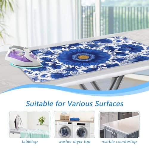 Ironing Mat Pad for Table Portable Travel Iron Blanket Ironing Board Covers Pressing Mat Heat Press Pads 27.6x47.2 Inches Blue and White Sunflowers33 - color: Blue and White Sunflowers33