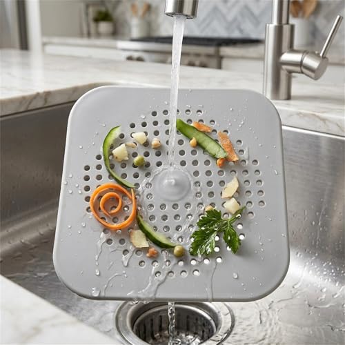 5.7 Inch Large Shower Drain Hair Catcher (2-Pack) - Silicone Square Flat Drain Cover, Fits 5" and 6" Standard Shower Drains, Extra Large Hair Catcher for Bathroom Bathtub & Kitchen Sink - Gray - color: Grey(2pcs)