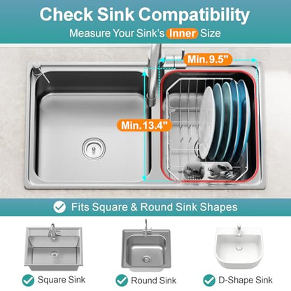 GSlife Mini in Sink Dish Drying Rack - Stainless Steel for RV Kitchen - color: Silver Rack With White Utensil Holder, size: Mini - 13.4" x 9.5" x 5"