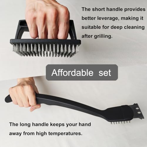 15.75” Grill Brush - BBQ Scraper with Ergonomic Non-Slip Grip & Steel Bristles, Deep Clean Outdoor Grill Grates Without Bending (Safer, Long Handle)