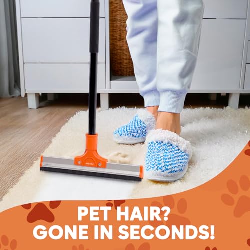 Carpet Rake for Pet Hair Removal – Carpet Scraper & Pet Fur Rake – Dog & Cat - Animal Fur Broom for Rugs & Furniture with Adjustable Lengths - Orange & Black