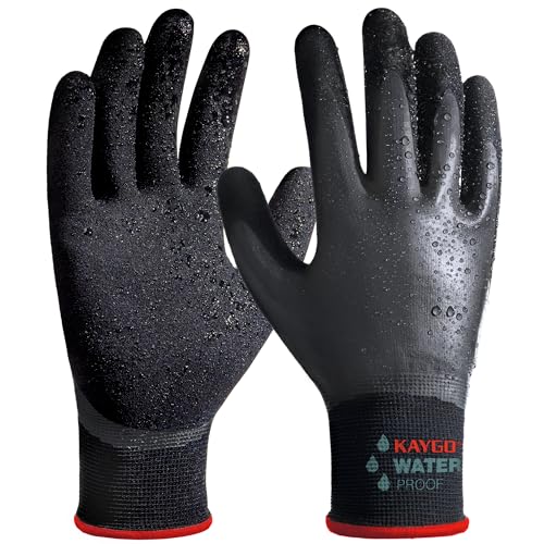 KAYGO Waterproof Work Gloves, Non-Slip Double Latex Coated, KG150 - color: Black, size: Small