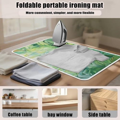 Green Ironing Mat Portable Ironing Pad Monstera Leaf 32 x 16 Inch Large Ironing Mat for Table Top of Washer, Dryer, Table Top, Countertop, Heat Resistant Iron Board Pads - color: Monstera Leaf