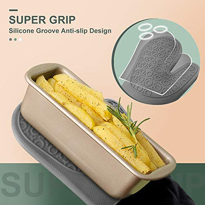 Silicone Oven Mitts - 14.6" Heat Resistant Oven Gloves for Baking, Cooking - color: Grey & Black, size: 14.6in Oven Mitts