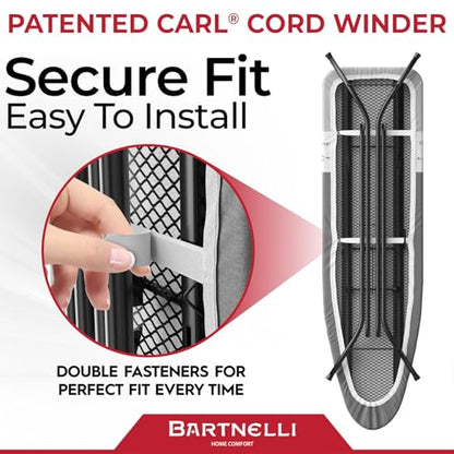 Bartnelli Ironing Board Cover and Pad, Made in Europe with New Patent Technology | 54x15 Iron Board Replacement Cover Featuring Park & Turbo Zone, Scorch Resistant 100% Cotton Thick Layered Top - color: Ultimate Gray
