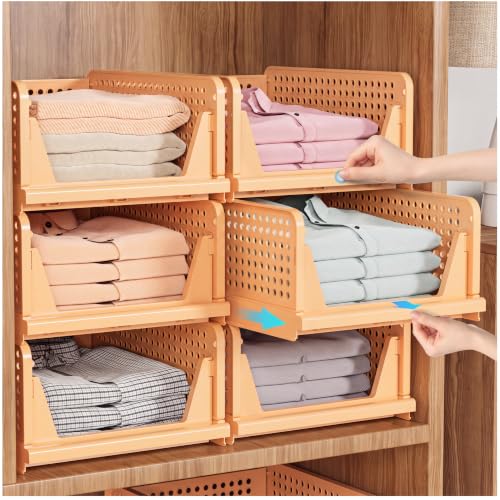 SNSLXH 5 Pack Stackable Closet Organizer Box, Multifunctional & Foldable Closet Storage Basket for Bathroom Kitchen Laundry Room Wardrobe Storage, Space-Saving Clothes Storage Drawer Organizer, Yellow - color: Yellow, size: 5 Pack