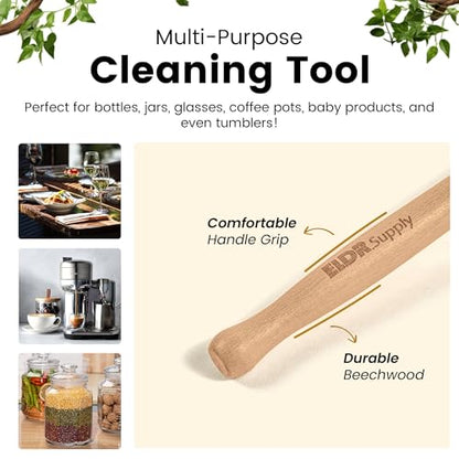 ELDR Supply Bottle Brush, 14in Extra Long German Beechwood Handle, Strong Hemp Bristles, Zero Waste, Cleans and Scrubs Hard to Reach Wide Mouth Jars, Glasses, and Tumblers - size: tall