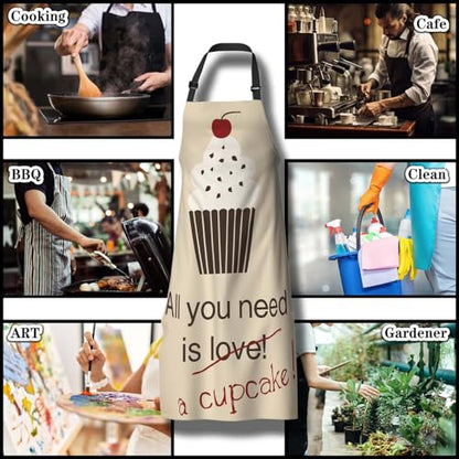 Baking Apron for Men All You Need Is a Cupcake Craft Aprons for Women for Kitchen Cooking Restaurant BBQ Painting Crafting 27” (W) x 31” (H), Waterproof Apron - color: All You Need is a Cupcake