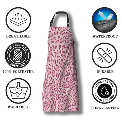 Chef Apron for Men Pink Leopard Funny Aprons for Women for Kitchen Cooking Restaurant BBQ Painting Crafting 27” (W) x 31” (H), Waterproof Aprons - color: Pink Leopard