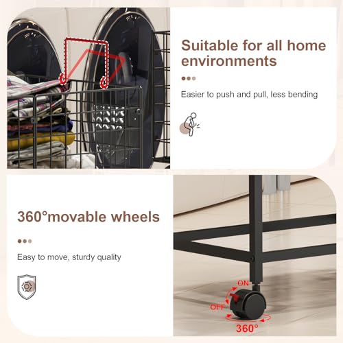 Wire Laundry Hamper Cart,Rolling Laundry Carts with Pull Handle,Black Tall Laundry Basket,Commercial Wire Laundry Hamper Cart-23.6 * 15.75 * 28 inches - color: Black, size: 23.6*15.75*27.95inch