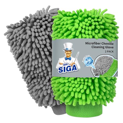 MR.SIGA Microfiber Car Wash Mitt, Chenille Wash Mitt for Car Washing - color: Gray & Green