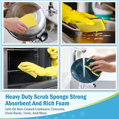 6 Pack Heavy Duty Scrub Sponges, Dual-Sided Cleaning Pads for Dishes, Non-Stick Pans, Kitchen & Bathroom - Dishwasher Safe - color: Yellow