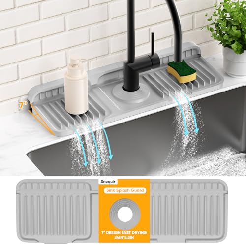 14.6 inch Faucet Mat for Kitchen Sink Splash Guard[7° Slope Fast Self-draining][Snap Lock Fit] Kitchen Sink Area Water Splash Guard Behind Faucet Draining Mat - color: Light Gray, size: 14.6" x 5.5"