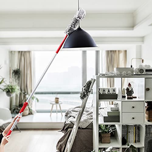 CLEANHOME 69" Bendable Microfiber Feather and Chenille Duster Kit, with Aluminum Telescoping Handle & 2 Removable Washable Heads, Duster for Ceiling Fan, Furniture Top, High Places