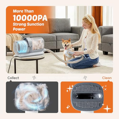 NEWBULIG Pet Grooming Vacuum Kit for Cats and Dogs, 3 Suction Modes - color: Light Grey, size: 13.2"×5.9"×8.1"