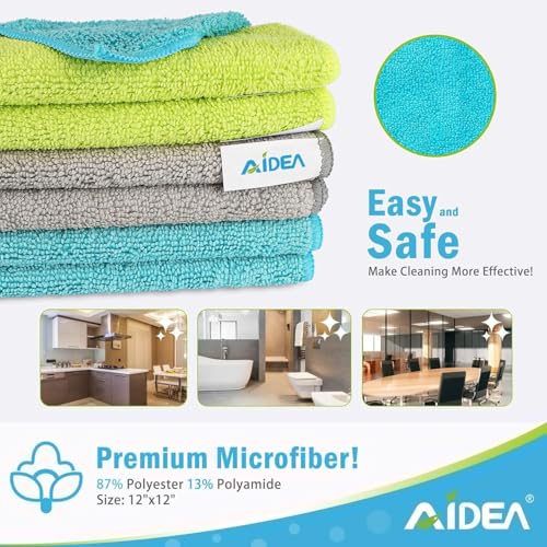 AIDEA Microfiber Cleaning Cloth-150PK, Microfiber Towels for Cars 12"x12" - color: Multi-colored, size: 12in.x12in.