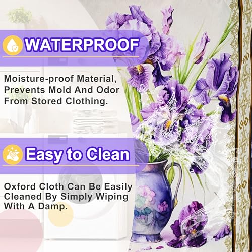 Purple Iris Flower Laundry Basket Oxford Cloth Floral Hamper 18.9 x 16.5 In - color: Iris Flower