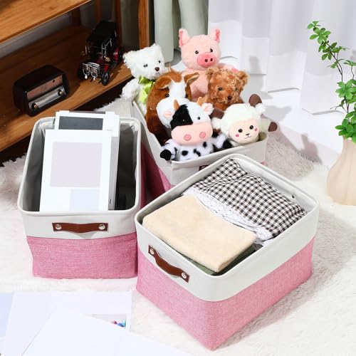 Uiifan 16 x 12 x 10 Inch 8 Pack Fabric Storage Baskets with Handles, Pink - color: Pink, size: 16 x 12 x 10 Inch