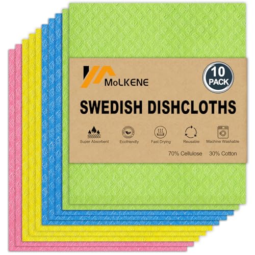 MoLKENE Swedish Dishcloths for Kitchen, 10 Pack Cellulose Sponge Cloths - color: 10 Pack Multicolor, size: 10 Pack