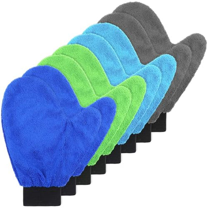 8 Pack Microfiber Cleaning Dusting Mitt, 4 Colors Washable Reusable Cleaning Gloves with Thumb Elastic Glove Cuffs for Car Wheel House Furniture Blinds Kitchen Dust