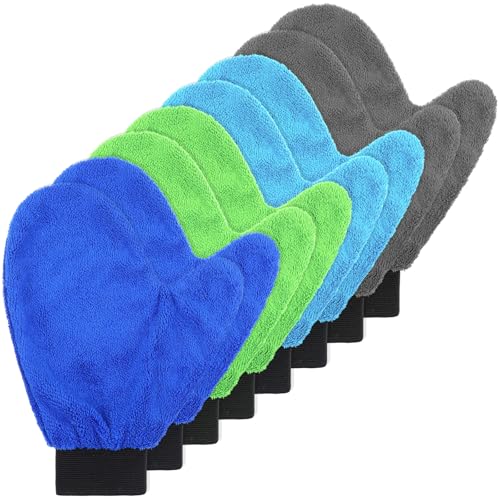 8 Pack Microfiber Cleaning Dusting Mitt, 4 Colors Washable Reusable Cleaning Gloves with Thumb Elastic Glove Cuffs for Car Wheel House Furniture Blinds Kitchen Dust