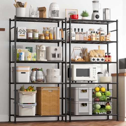 Sakugi Storage Shelves - Set of 2, 5-Tier Metal Shelf Organizer, Space-Saving Garage Shelving with Leveling Feet, Standing Shelves Organizer for Kitchen, Laundry, Pantry (33.1"x12.6"x72.0", Black) - color: Black, size: 33.1W x 12.6D x 72.0H (5T)