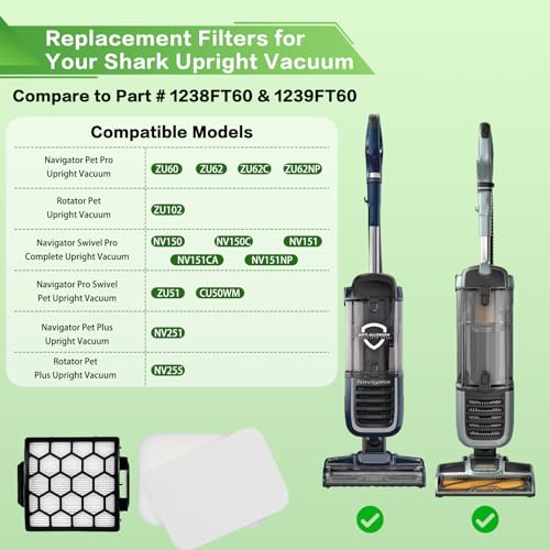 Filter Replacement for Shark ZU102, ZU100, ZU60, ZU62 Upright Vacuum - color: ZU102 2+6 Black