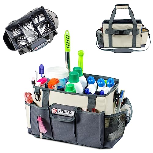Cleaning Caddy for Cleaning Suppliers Organizer with Pockets for House Cleaning Essentials, Cleaning Organizer, Wearable Cleaing Bag Tote, Storage Caddy for Housekeeping - color: Ivory-Grey, size: Medium
