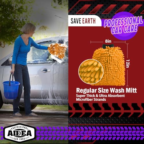 AIDEA Car Wash Mitt Microfiber, 2PK, Car Wash Brush, Orange, 8''X12'' - color: Orange, size: 2PK-8''X12''