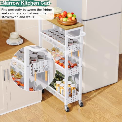 Laundry Room Slim Rolling Cart with Wheels for Between Washer and Dryer Gap - color: Light White, size: 7.1″ Wide